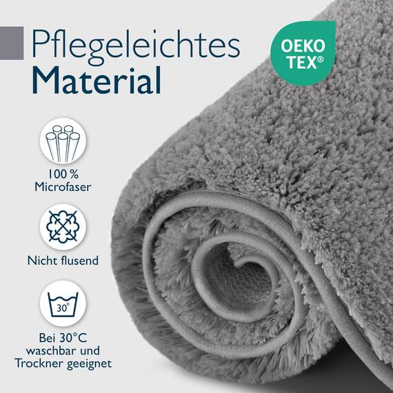 Beautissu Badematte rutschfest 100x60 cm – Duschvorleger Hochflor Badteppich rutschfest Waschbar Shaggy Optik – Flauschig Badvorleger Dusche Badezimmerteppich Groß – Badematte Grau BeauMare FL