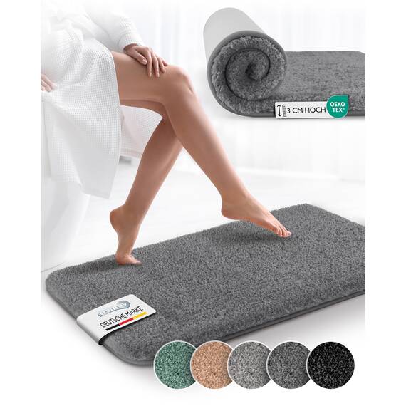 Beautissu Badvorleger rutschfest Waschbar 80x50 cm – Duschvorleger Hochflor Badematte rutschfest Shaggy – Flauschig Badvorleger Badezimmerteppich – Badezimmer Badematte Anthrazit BeauMare FL
