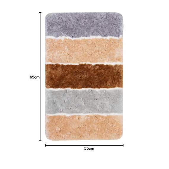 Homie Living Badteppich, Badematte kuscheliger Flauschiger weicher Flor l rutschfest und Waschbar Rio Marina (55 x 65 cm, Lachs Grau Braun)