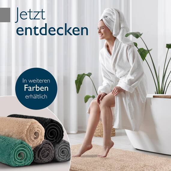 Beautissu Badematte rutschfest 100x60 cm – Duschvorleger Hochflor Badteppich rutschfest Waschbar Shaggy Optik – Flauschig Badvorleger Badezimmerteppich Groß – Badematte Natur BeauMare FL