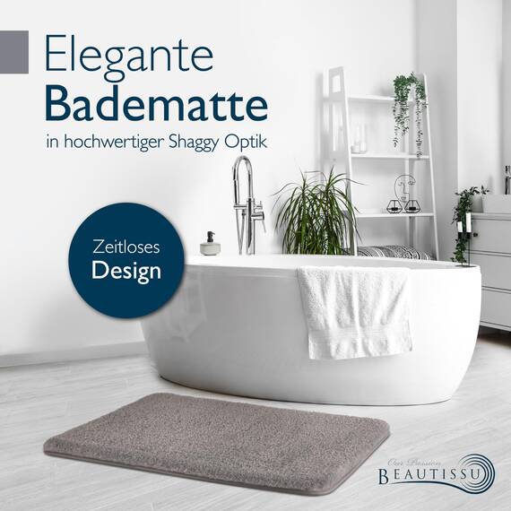 Beautissu Badvorleger rutschfest Waschbar 80x50 cm – Duschvorleger Hochflor Badematte rutschfest Shaggy – Flauschig Badvorleger Badezimmerteppich – Badezimmer Badematte Grau BeauMare FL