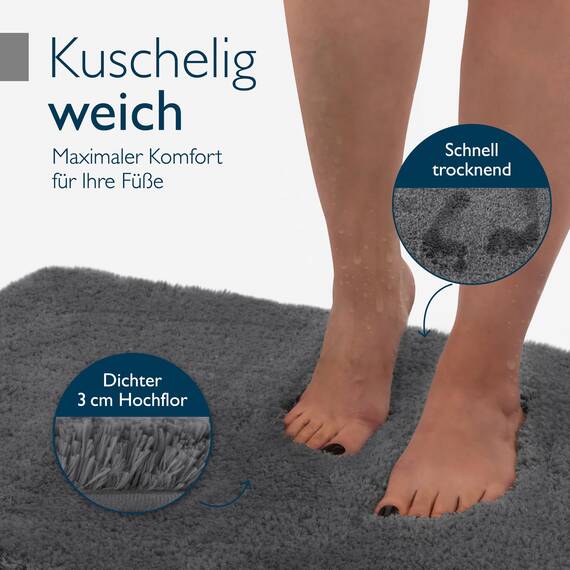 Beautissu Badvorleger rutschfest Waschbar 80x50 cm – Duschvorleger Hochflor Badematte rutschfest Shaggy – Flauschig Badvorleger Badezimmerteppich – Badezimmer Badematte Anthrazit BeauMare FL