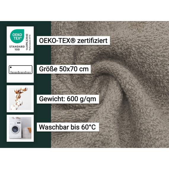 ZOLLNER 2er Set Badematten in 50x70 cm - saugstarke und Flauschige Badvorleger aus Baumwolle - bis 60°C waschbar - für Fußbodenheizung geeignet - in Fango - Hotelqualität
