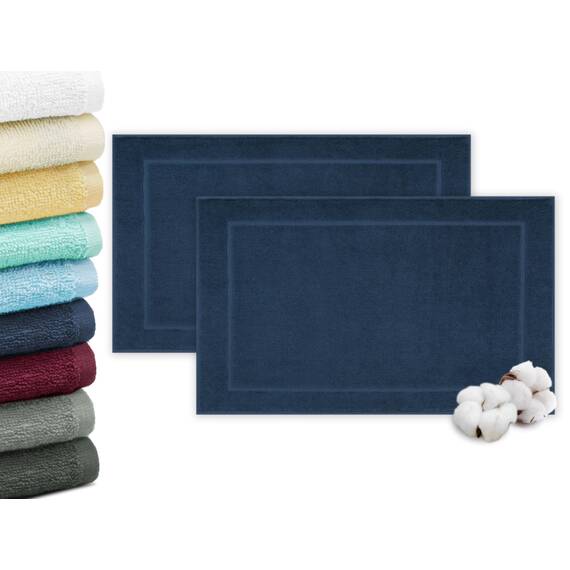 ZOLLNER 2er Set Badevorlagen in 50x70 cm - saugstarke und weiche Badematten in dunkelblau - angenehmer Massageeffekt - waschbar bis 60°C - für Fußbodenheizung geeignet - Baumwolle - Hotelqualität