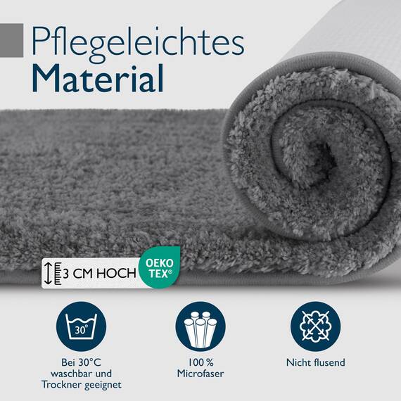 Beautissu Badvorleger rutschfest Waschbar 80x50 cm – Duschvorleger Hochflor Badematte rutschfest Shaggy – Flauschig Badvorleger Badezimmerteppich – Badezimmer Badematte Anthrazit BeauMare FL