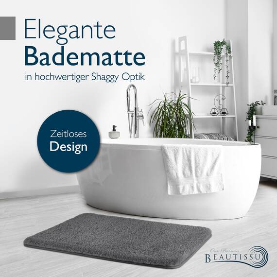 Beautissu Badematte rutschfest 100x60 cm – Duschvorleger Hochflor Badteppich rutschfest Waschbar Shaggy Optik – Flauschig Badvorleger Badezimmerteppich Groß – Badematte Anthrazit BeauMare FL