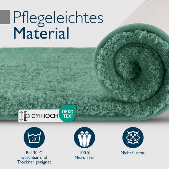 Beautissu Badematte rutschfest 100x60 cm – Duschvorleger Hochflor Badteppich rutschfest Waschbar Shaggy Optik – Flauschig Badvorleger Badezimmerteppich Groß – Badematte Mintgrün BeauMare FL