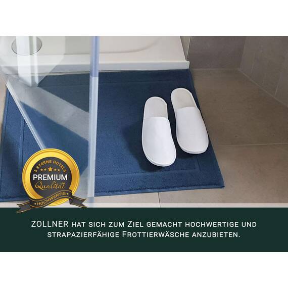 ZOLLNER 2er Set Badevorlagen in 50x70 cm - saugstarke und weiche Badematten in dunkelblau - angenehmer Massageeffekt - waschbar bis 60°C - für Fußbodenheizung geeignet - Baumwolle - Hotelqualität