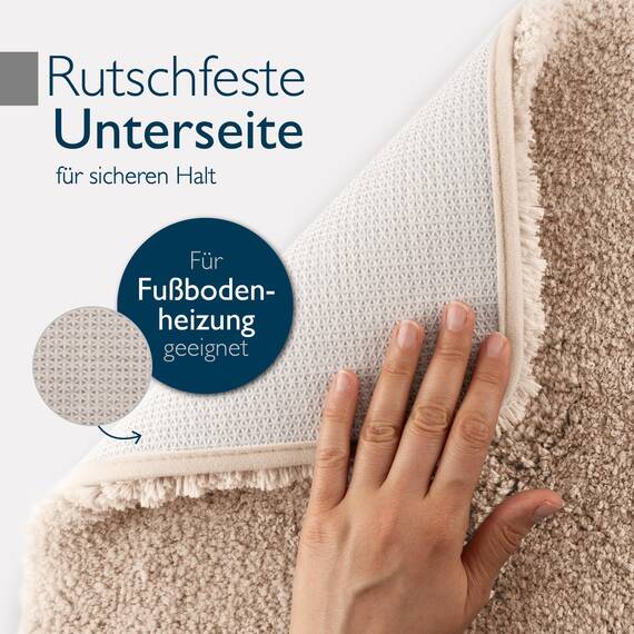 Beautissu Badvorleger rutschfest Waschbar 80x50 cm – Duschvorleger Hochflor Badematte rutschfest Shaggy – Flauschig Badvorleger Badezimmerteppich – Badezimmer Badematte Natur BeauMare FL