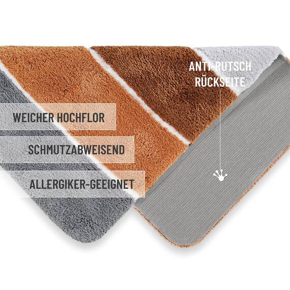 Homie Living Badteppich, Badematte kuscheliger Flauschiger weicher Flor | rutschfest und Waschbar Rio Marina (60 x 100 cm, Terracotta)