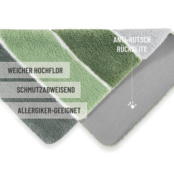 Homie Living Badteppich, Badematte kuscheliger Flauschiger weicher Flor | rutschfest und Waschbar Rio Marina (70 x 120 cm, lind grün)