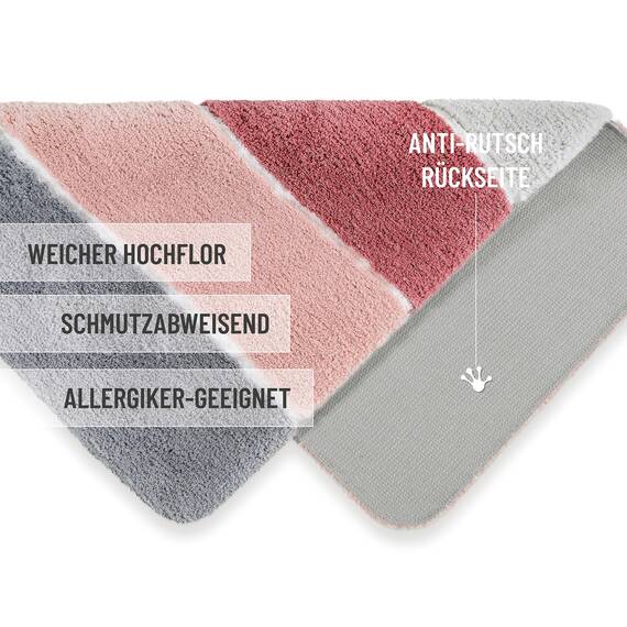 Homie Living Badteppich, Badematte kuscheliger Flauschiger weicher Flor | rutschfest und Waschbar Rio Marina (55 x 65 cm, Puder rosa)