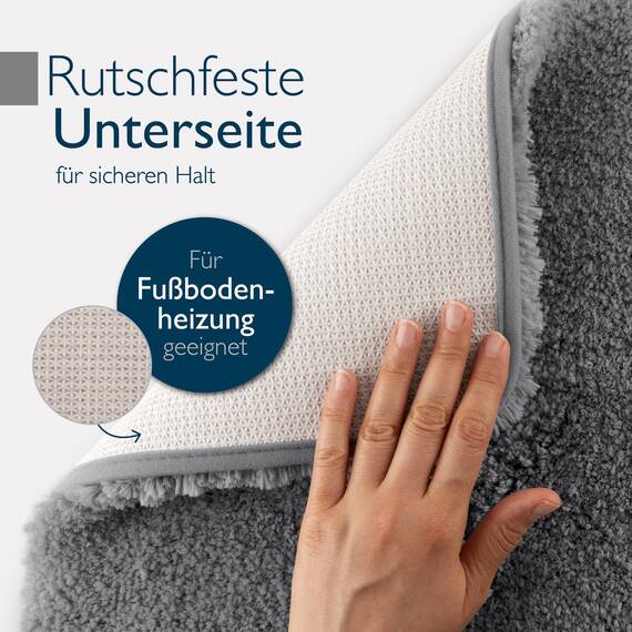 Beautissu Badvorleger rutschfest Waschbar 80x50 cm – Duschvorleger Hochflor Badematte rutschfest Shaggy – Flauschig Badvorleger Badezimmerteppich – Badezimmer Badematte Anthrazit BeauMare FL