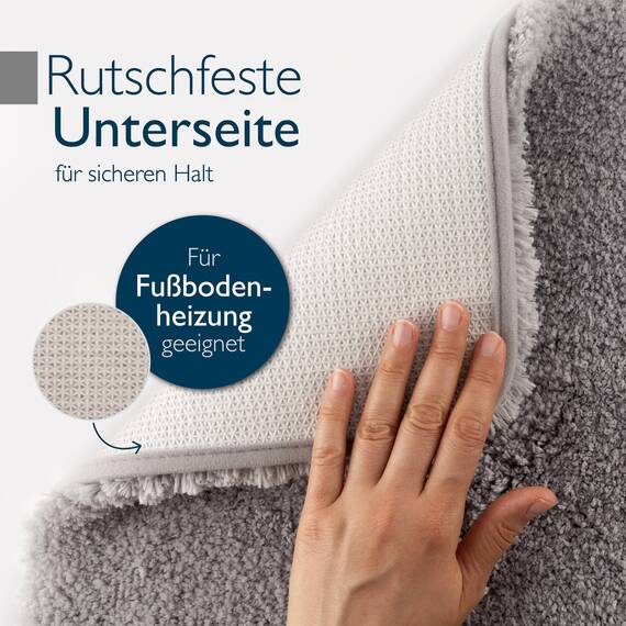 Beautissu Badematte rutschfest 120x70 cm – Duschvorleger Hochflor Badteppich rutschfest Waschbar Shaggy Optik – Flauschig Badvorleger Dusche Badezimmerteppich Groß – Badematte Grau BeauMare FL