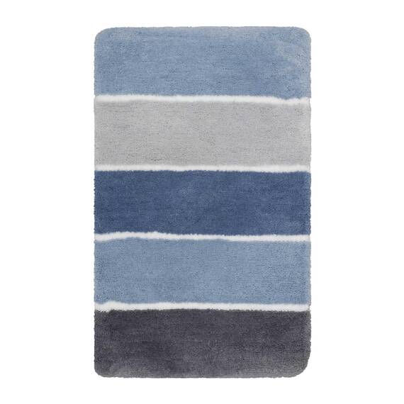 Homie Living Badteppich, Badematte kuscheliger Flauschiger weicher Flor l rutschfest und Waschbar Rio Marina (70 x 120 cm, Blau Grau)