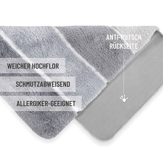 Homie Living Badteppich, Badematte kuscheliger Flauschiger weicher Flor | rutschfest und Waschbar Rio Marina (60 x 100 cm, grau Multi)