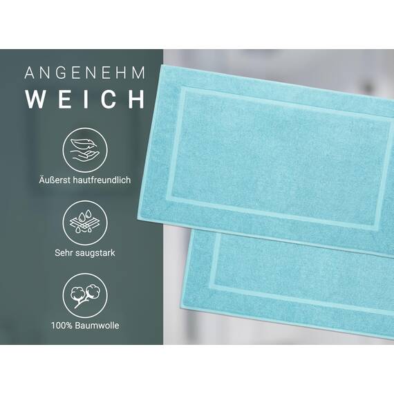 ZOLLNER 2er Set Badematten in 50x80 cm - besonders saugstarke und weiche Badvorleger in blau - mit Tiefgangstreifen und Webrahmen - Baumwolle - Hotelqualität