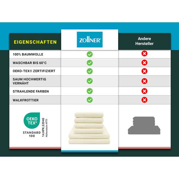 ZOLLNER Handtuch Set aus 4 Handtücher 50x100 cm & 2 Duschtücher 70x140 cm - saugstarke und weiche Tücher in beige - mit praktischem Aufhänger - waschbar bis 60°C - Baumwolle - Hotelqualität