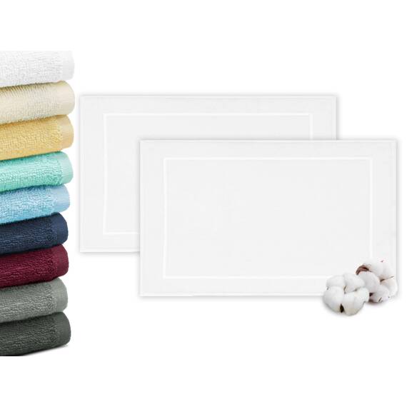 ZOLLNER 2er Set Badevorlagen in 50x70 cm - saugstarke und weiche Badematten in weiß - angenehmer Massageeffekt - waschbar bis 95°C - für Fußbodenheizung geeignet - Baumwolle - Hotelqualität