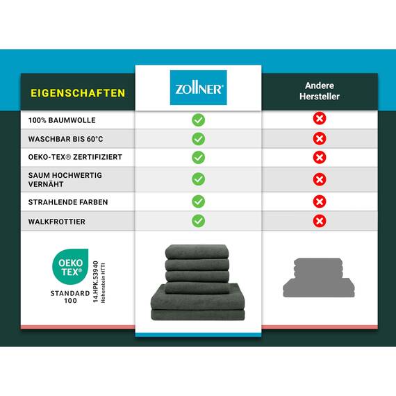 ZOLLNER Handtuch Set aus 4 Handtücher 50x100 cm & 2 Duschtücher 70x140 cm - saugstarke und weiche Tücher in dunkelgrau - mit praktischem Aufhänger - waschbar bis 60°C - Baumwolle - Hotelqualität
