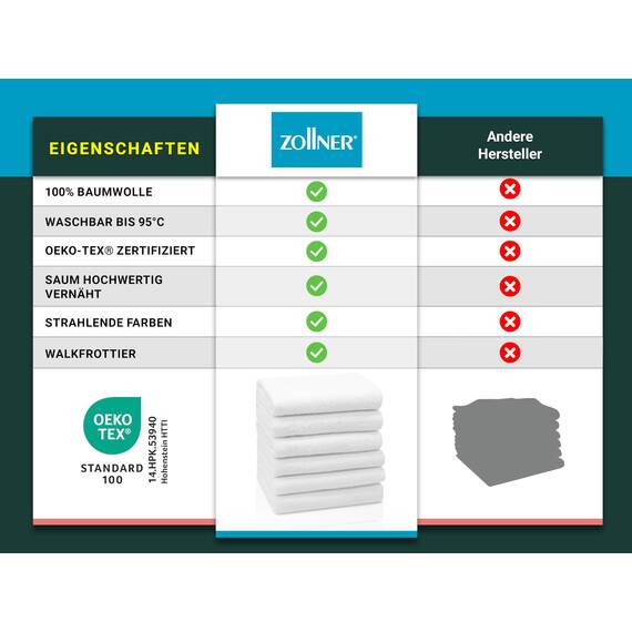 ZOLLNER 6er Set Handtücher in 50x100 cm - saugstarke und weiche Badetücher in weiß - mit praktischem Aufhänger - waschbar bis 95°C - Baumwolle - Hotelqualität