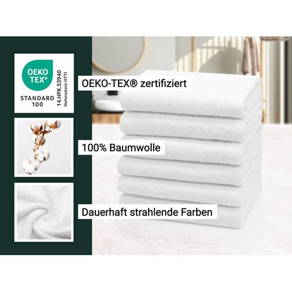 ZOLLNER 6er Set Handtücher in 50x100 cm - saugstarke und weiche Badetücher in weiß - mit praktischem Aufhänger - waschbar bis 95°C - Baumwolle - Hotelqualität