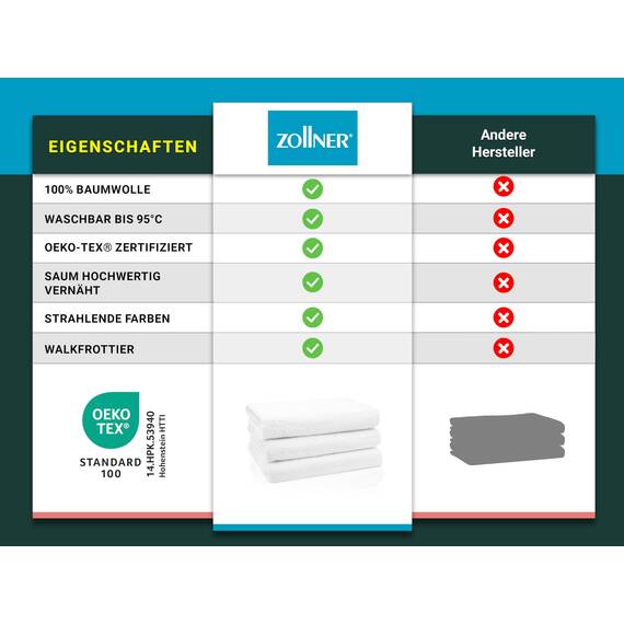 ZOLLNER 3er Set Duschtücher in 70x140 cm - saugstarke und weiche Badehandtücher in weiß - mit praktischem Aufhänger - waschbar bis 95°C - Baumwolle - Hotelqualität