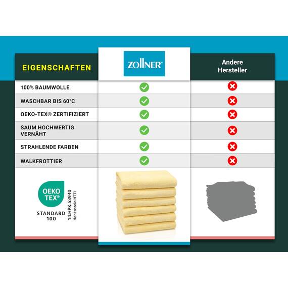 ZOLLNER 6er Set Handtücher in 50x100 cm - saugstarke und weiche Badetücher in gelb - mit praktischem Aufhänger - waschbar bis 60°C - Baumwolle - Hotelqualität