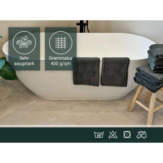 ZOLLNER Handtuch Set aus 4 Handtücher 50x100 cm & 2 Duschtücher 70x140 cm - saugstarke und weiche Tücher in dunkelgrau - mit praktischem Aufhänger - waschbar bis 60°C - Baumwolle - Hotelqualität