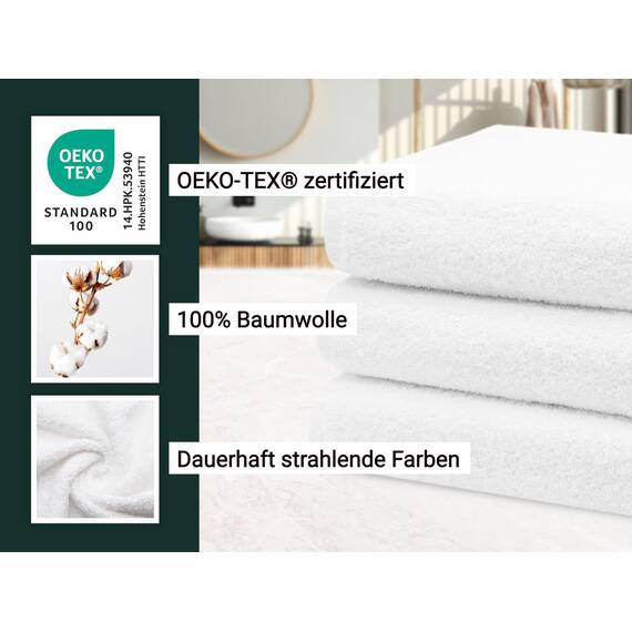 ZOLLNER 3er Set Duschtücher in 70x140 cm - saugstarke und weiche Badehandtücher in weiß - mit praktischem Aufhänger - waschbar bis 95°C - Baumwolle - Hotelqualität