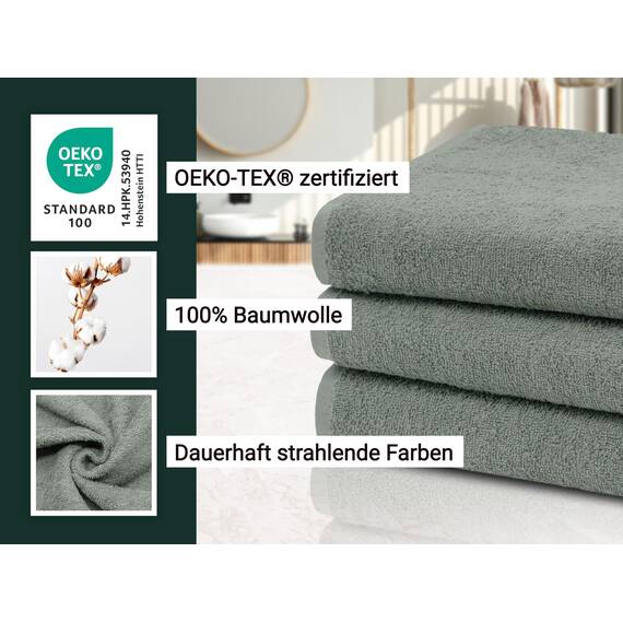 ZOLLNER 3er Set Duschtücher in 70x140 cm - saugstarke und weiche Badehandtücher in hellgrau - mit praktischem Aufhänger - waschbar bis 60°C - Baumwolle - Hotelqualität