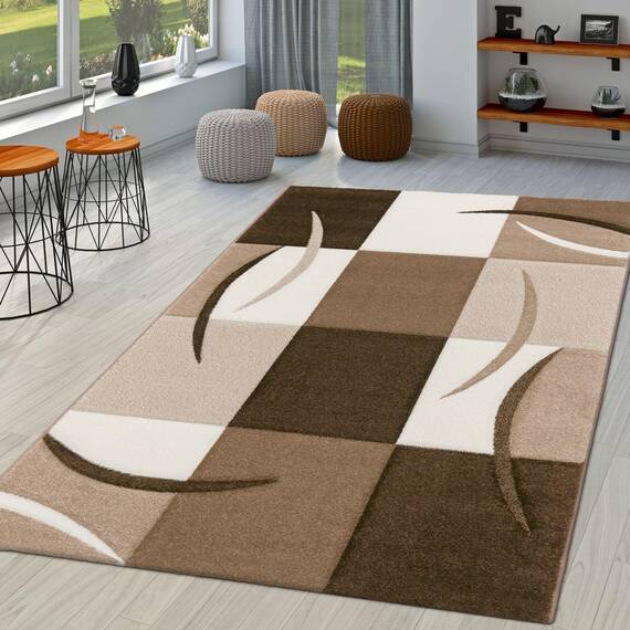 TT Home Wohnzimmer Teppich Moderner Kurzflor 3D Optik Geometrisches Wellen Design, Farbe: Braun 3, Größe:80x300 cm