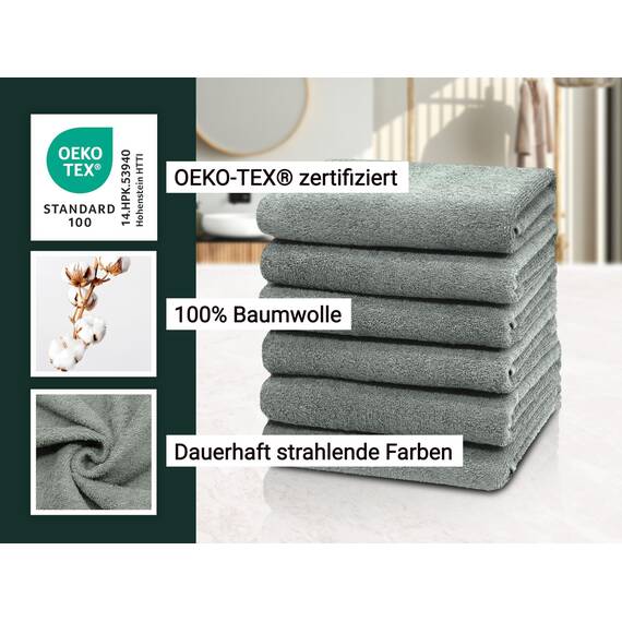 ZOLLNER 6er Set Handtücher in 50x100 cm - saugstarke und weiche Badetücher in hellgrau - mit praktischem Aufhänger - waschbar bis 60°C - Baumwolle - Hotelqualität