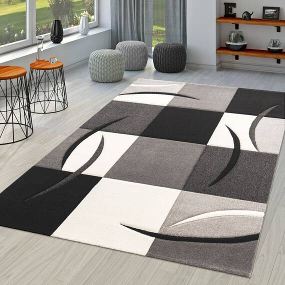 TT Home Wohnzimmer Teppich Moderner Kurzflor 3D Optik Geometrisches Wellen Design, Farbe: Schwarz-Weiß, Größe:60x110 cm