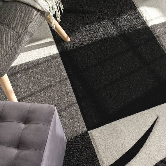 TT Home Wohnzimmer Teppich Moderner Kurzflor 3D Optik Geometrisches Wellen Design, Farbe: Schwarz-Weiß, Größe:160x230 cm