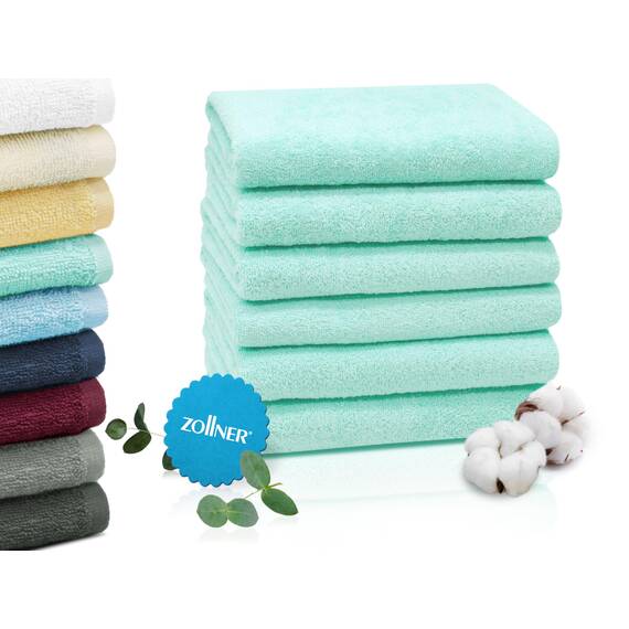 ZOLLNER 6er Set Handtücher in 50x100 cm - saugstarke und weiche Badetücher in Mint - mit praktischem Aufhänger - waschbar bis 60°C - Baumwolle - Hotelqualität