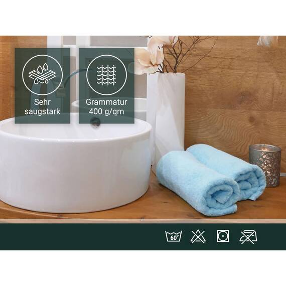 ZOLLNER 6er Set Handtücher in 50x100 cm - saugstarke und weiche Badetücher in hellblau - mit praktischem Aufhänger - waschbar bis 60°C - Baumwolle - Hotelqualität