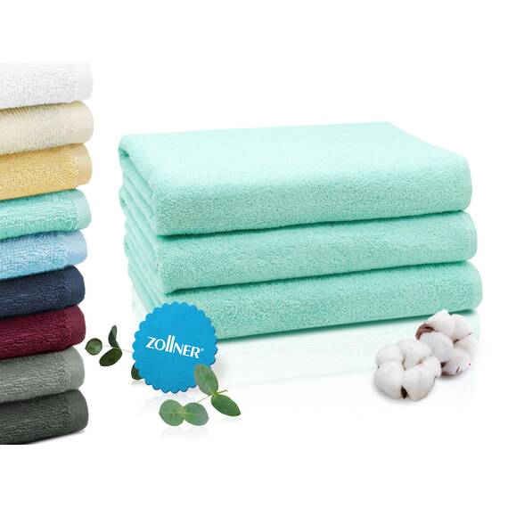 ZOLLNER 3er Set Duschtücher in 70x140 cm - saugstarke und weiche Badehandtücher in Mint - mit praktischem Aufhänger - waschbar bis 60°C - Baumwolle - Hotelqualität