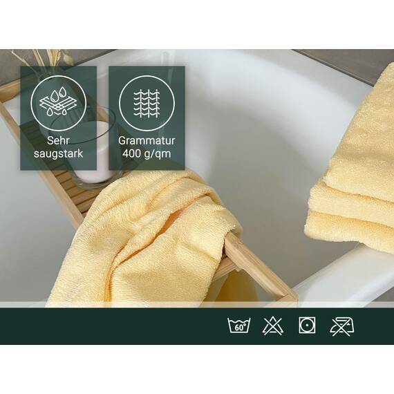 ZOLLNER 3er Set Duschtücher in 70x140 cm - saugstarke und weiche Badehandtücher in gelb - mit praktischem Aufhänger - waschbar bis 60°C - Baumwolle - Hotelqualität