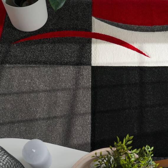 TT Home Wohnzimmer Teppich Moderner Kurzflor 3D Optik Geometrisches Wellen Design, Farbe: Rot 2, Größe:80x150 cm