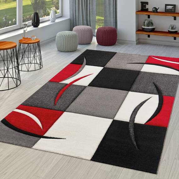 TT Home Wohnzimmer Teppich Moderner Kurzflor 3D Optik Geometrisches Wellen Design, Farbe: Rot 2, Größe:200x290 cm