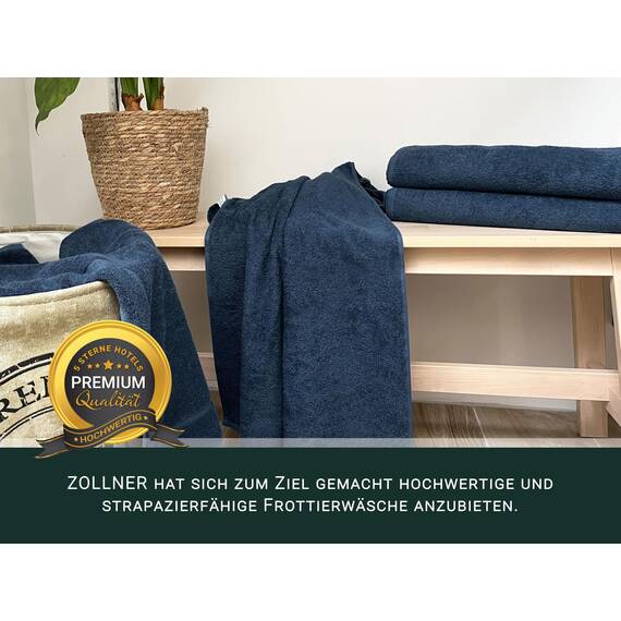 ZOLLNER 3er Set Duschtücher in 70x140 cm - saugstarke und weiche Badehandtücher in dunkelblau - mit praktischem Aufhänger - waschbar bis 60°C - Baumwolle - Hotelqualität