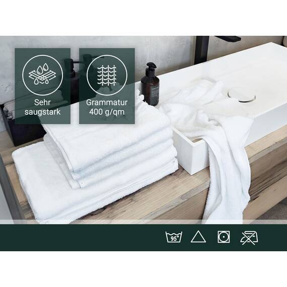 ZOLLNER Handtuch Set aus 4 Handtücher 50x100 cm & 2 Duschtücher 70x140 cm - saugstarke und weiche Tücher in weiß - mit praktischem Aufhänger - waschbar bis 95°C - Baumwolle - Hotelqualität