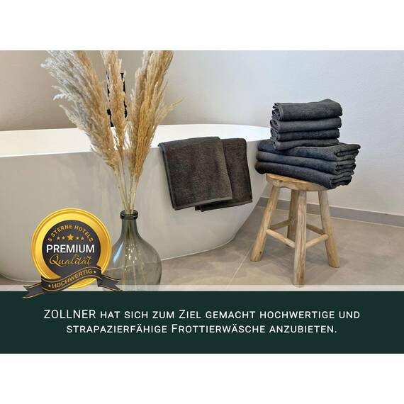 ZOLLNER Handtuch Set aus 4 Handtücher 50x100 cm & 2 Duschtücher 70x140 cm - saugstarke und weiche Tücher in dunkelgrau - mit praktischem Aufhänger - waschbar bis 60°C - Baumwolle - Hotelqualität