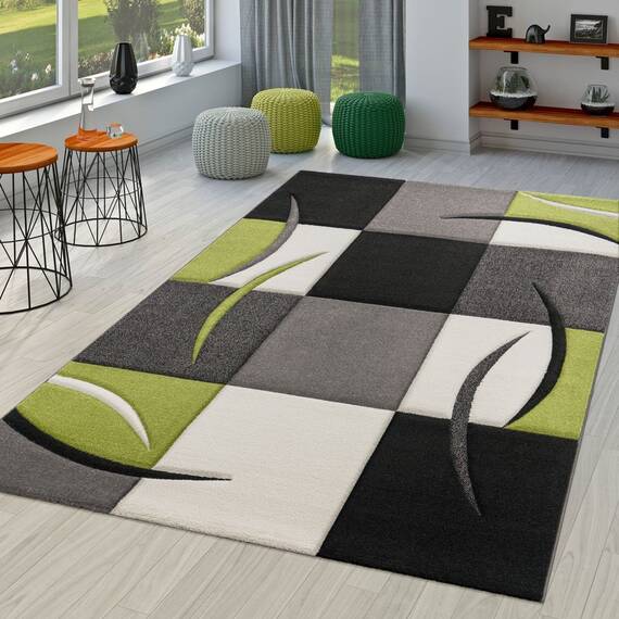 TT Home Wohnzimmer Teppich Moderner Kurzflor 3D Optik Geometrisches Wellen Design, Farbe:Grün, Größe:80x300 cm