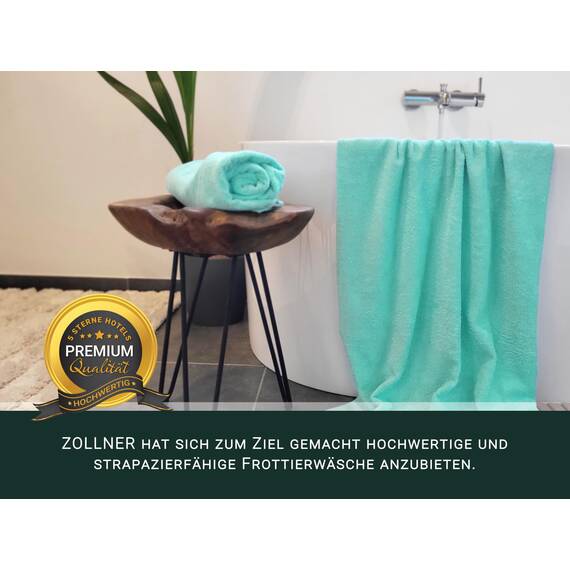 ZOLLNER 3er Set Duschtücher in 70x140 cm - saugstarke und weiche Badehandtücher in Mint - mit praktischem Aufhänger - waschbar bis 60°C - Baumwolle - Hotelqualität