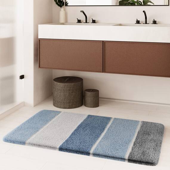 Homie Living Badteppich, Badematte kuscheliger Flauschiger weicher Flor | rutschfest und Waschbar Rio Marina (55 x 65 cm, Rauch blau)
