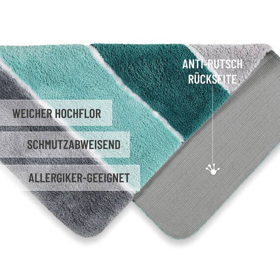 Homie Living Badteppich, Badematte kuscheliger Flauschiger weicher Flor | rutschfest und Waschbar Rio Marina (80 x 150 cm, türkis blau)