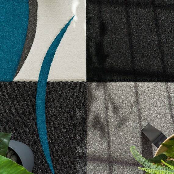 TT Home Wohnzimmer Teppich Moderner Kurzflor 3D Optik Geometrisches Wellen Design, Farbe:Türkis 2, Größe:120x170 cm