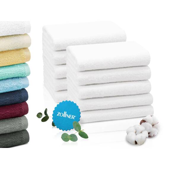 ZOLLNER 10er Set Handtücher in 50x100 cm - saugstarke und weiche Duschtücher in weiß - mit praktischem Aufhänger - waschbar bis 95°C - Baumwolle - Hotelqualität
